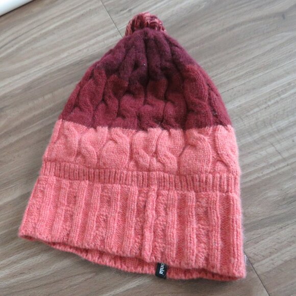 PATAGONIA Women's Pom Beanie Hat Wool Blend Pink Stripe Fleece Lined Outdoor - Picture 7 of 10